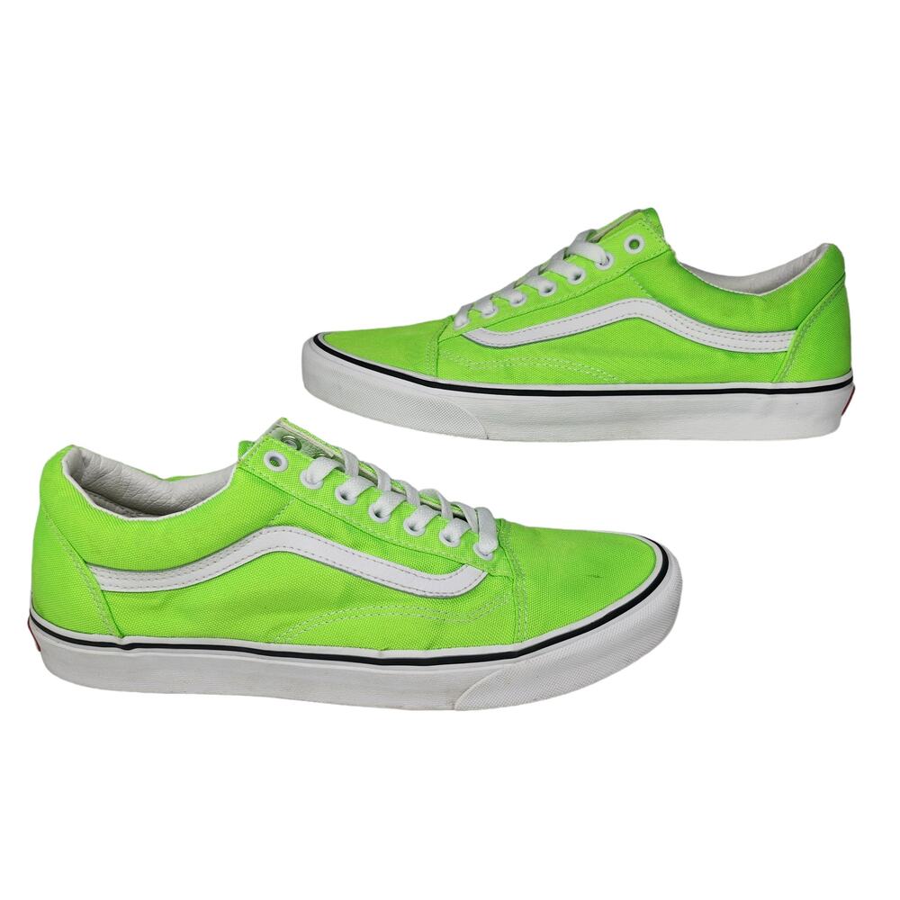 Vans Old Skool Shoes Mens 10.5 Neon Green Florescent Low Top White Sneakers